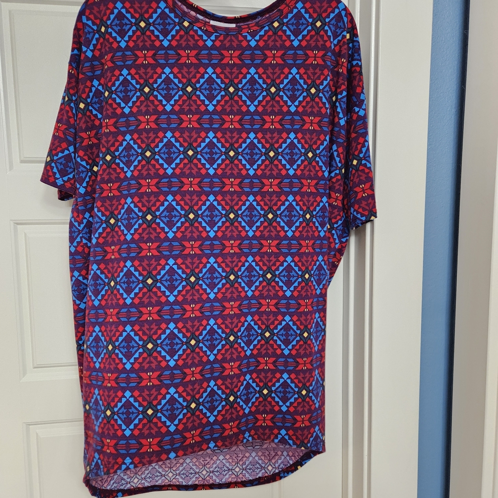 LuLaRoe Red and Blue Geometric Tunic